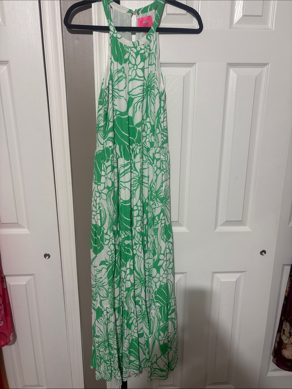Lilly Pulitzer Green & White Floral Halter Maxi Dress